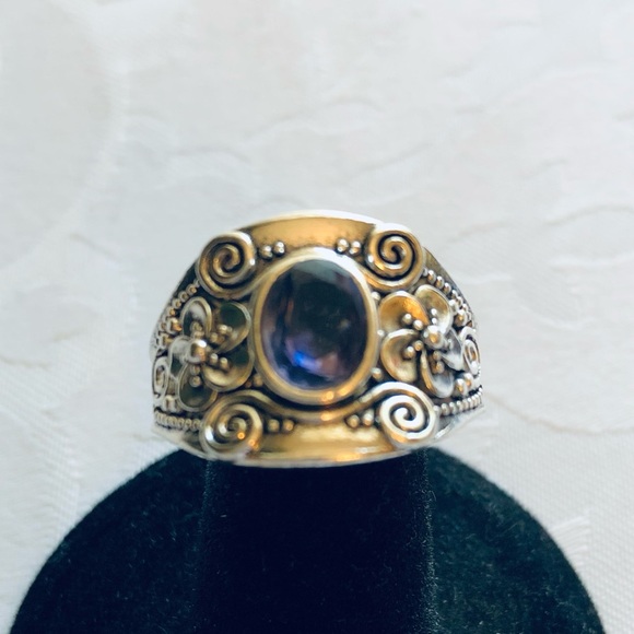 Unisex Size 9 Amethyst Silver Ring - Picture 6 of 12